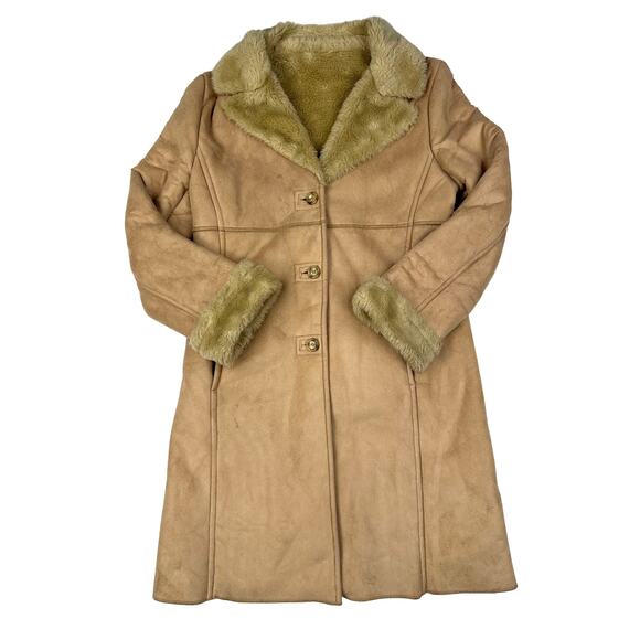 Larry Levine Jackets & Blazers - Larry Levine Sport - Faux Suede & Faux Fur Trim Coat in Camel Tan